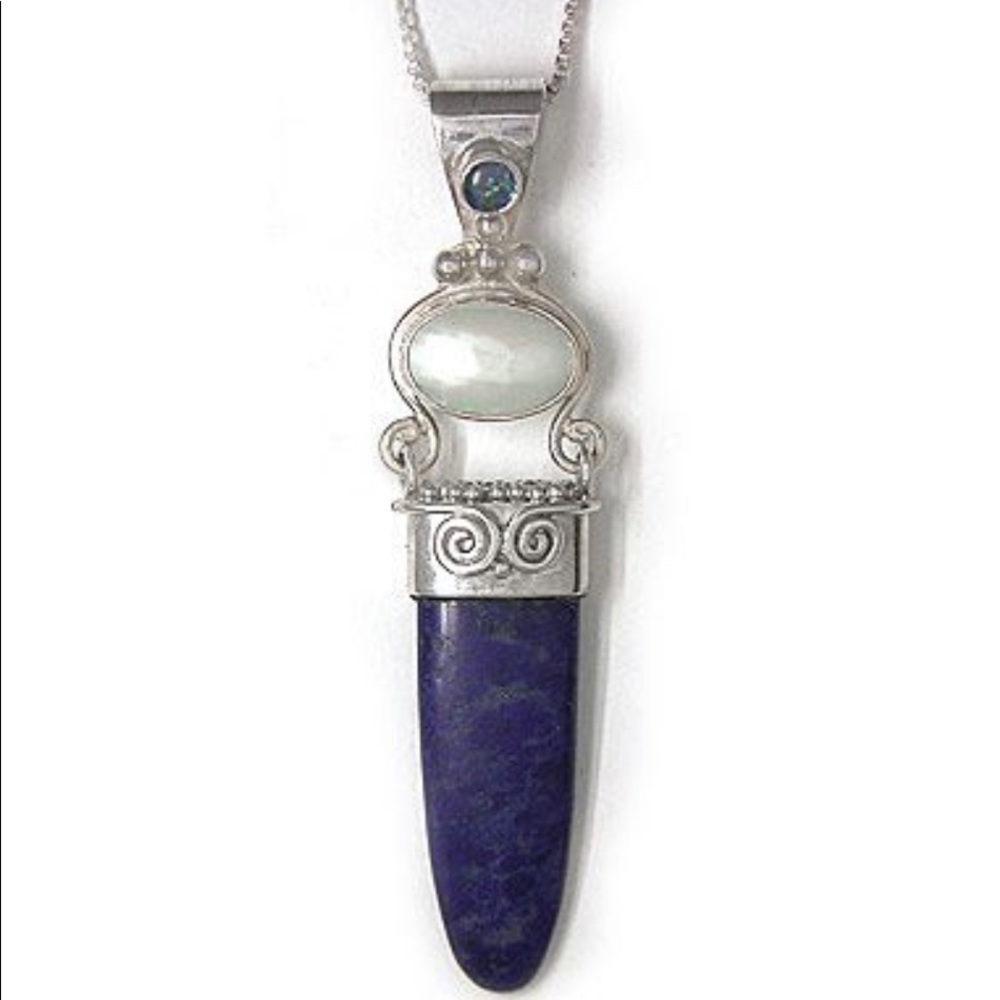 SAJEN-Lapis, Mabe Pearl Pendant,Opal & SS BOXCHAIN